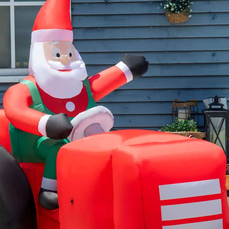 Outsunny 9ft Christmas Inflatable Santa Claus Driving Trailer with Gift Boxes, Blow-Up Outdoor LED Yard Display