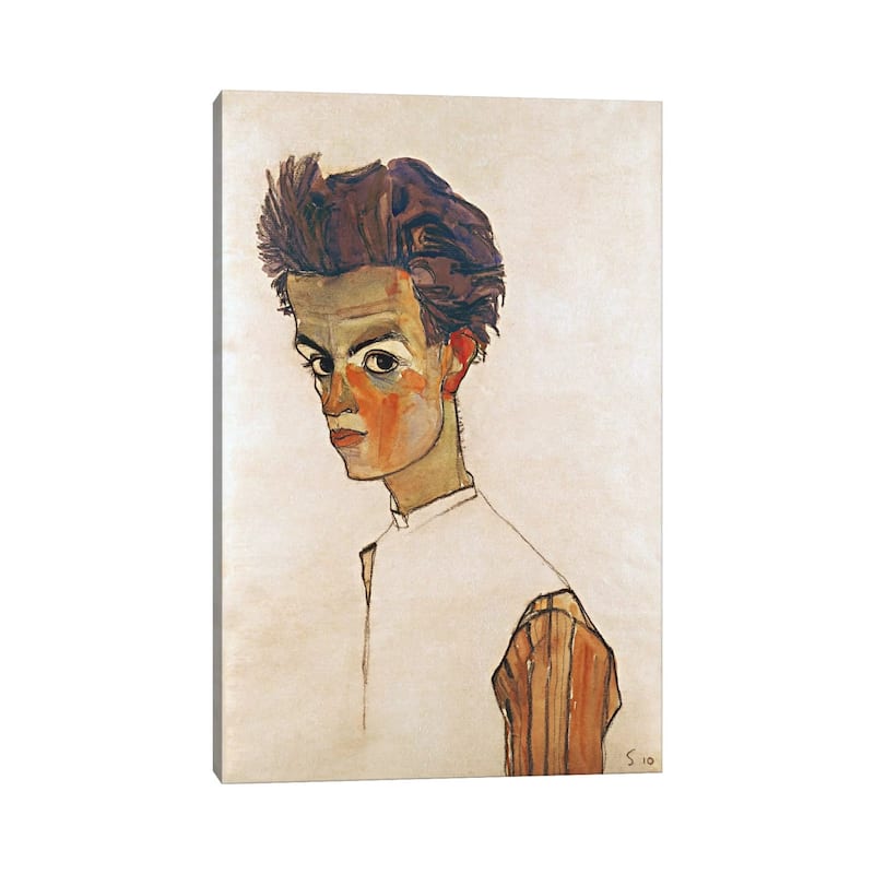 iCanvas "Self-Portrait with Striped Shirt" by Egon Schiele Canvas Print