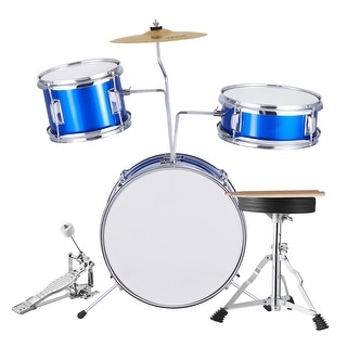 Kids Drum Set, 3-Piece, 14 in Beginner Drum Set with Adjustable Throne Cymbal Pedal Two Pairs of Drumsticks - 14 in