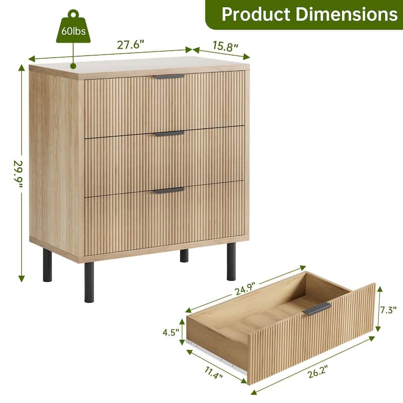 3/5/6 Drawer Fluted Dresser for Bedroom, Modern Wide Chest of Drawers with Metal Legs