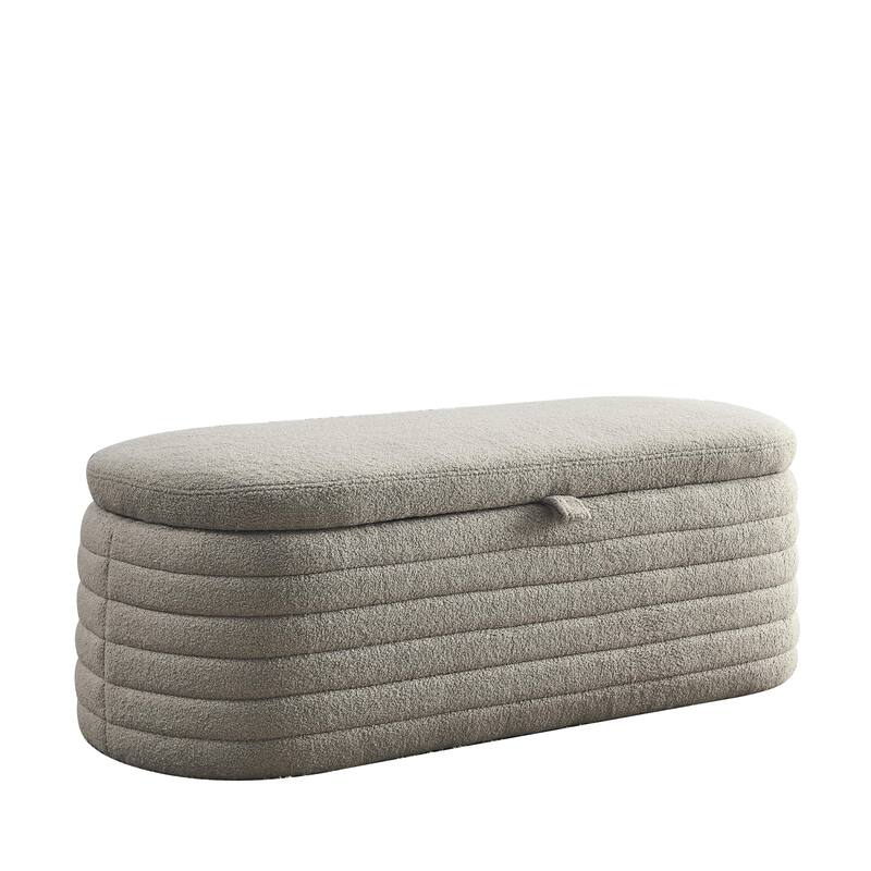 Modern Grey Teddy Fabric Storage Ottoman Bench