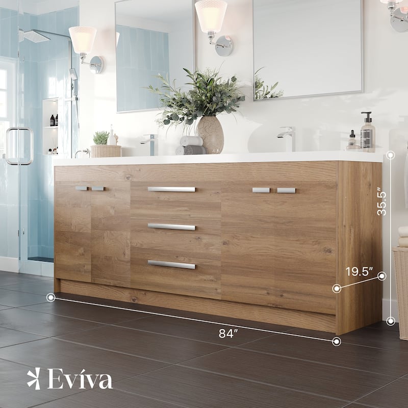 Lugano 84 in. Natural Oak DS Bath Vanity with Acrylic Top & Integrated Sinks