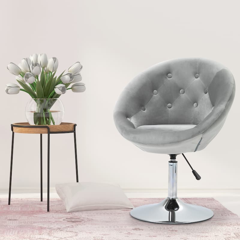 Modern 26" 360° Swivel Adjustable Buttons Tufted Accent Chair with Chrome Frame