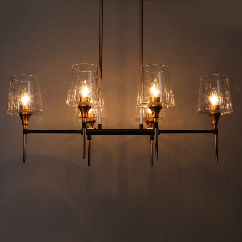Modern Farmhouse 6-Light Black Gold Chandelier Seeded Glass Pendant Lights for Dining Room - L31.5'' x W15.5'' x H12''