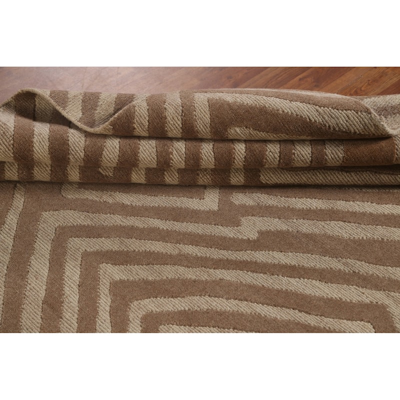 Geometric Modern Oriental Area Rug Handmade Wool Carpet - 8'11" x 11'8"
