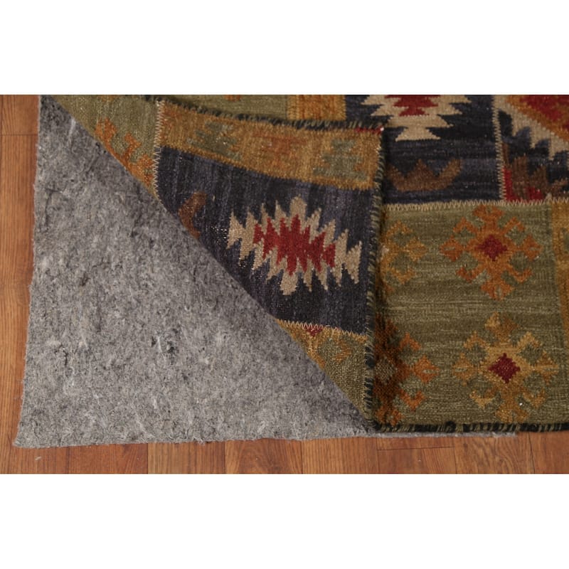 All-Over Geometric Kilim Indian Area Rug Hand-Woven Wool Carpet - 7'8"x 9'10"