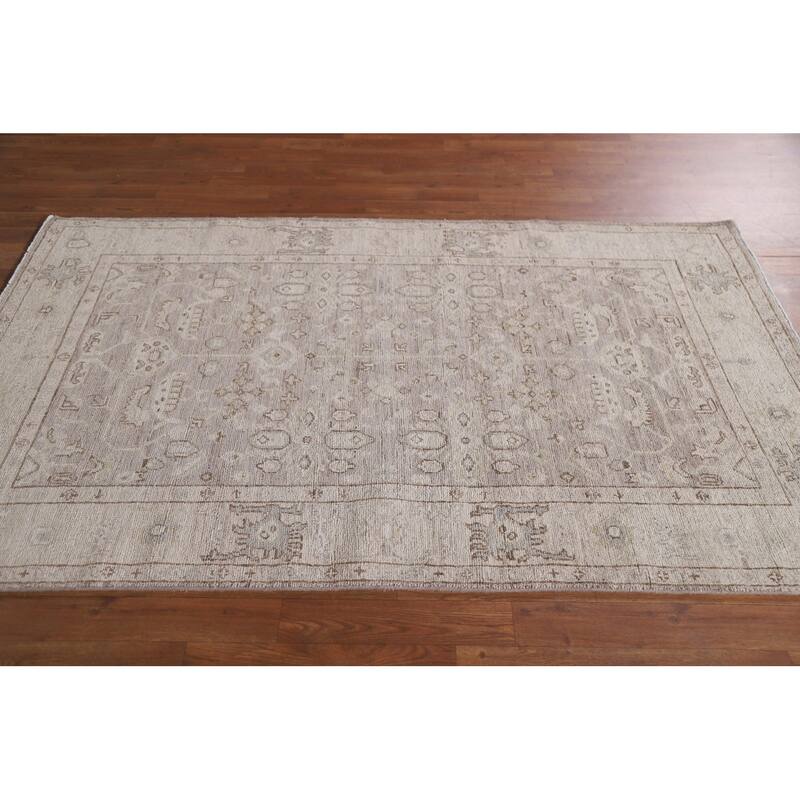 Hand Knotted Oriental 100% Wool Carpet Transitional All-Over Brown Oushak Area Rug - 6' 6'' X 4' 0''