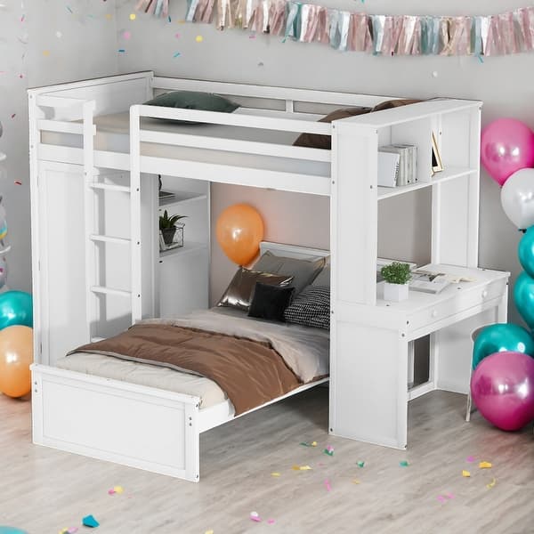 slide 2 of 19, Twin size Loft Bed With Twin Size Stand-alone Bed,Shelves,Desk And Wardrobe