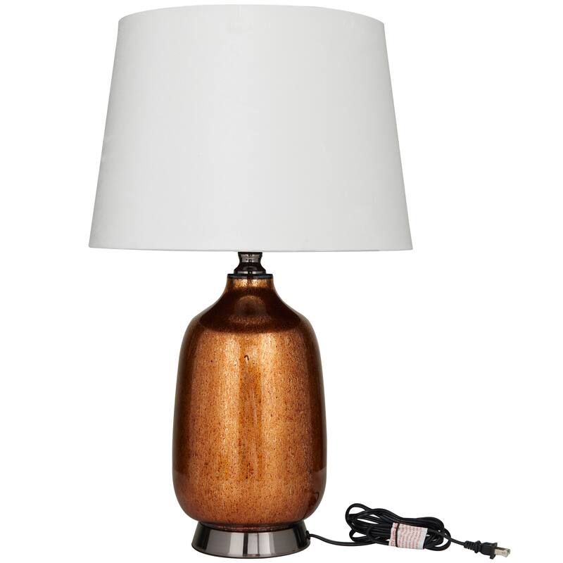 Copper Glass Gourd Style Base Table Lamp with Tapered Shade