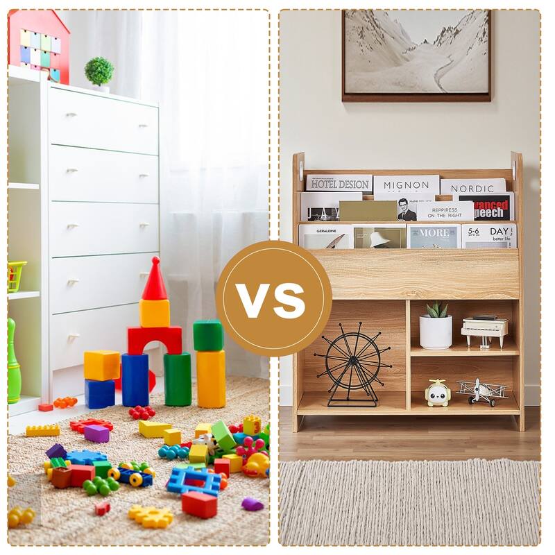 VECELO Kids Bookshelf, Wooden Toy Storage Cabinet Organizer or Kids Room, Bedroom, Nursery, Kindergarten, Bookcase with Shelves