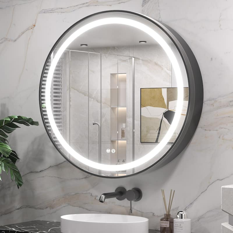 Keonjinn LED Metal Framed Round Medicine Cabinet with Mirror for Vanity, 3 Color Temperatures