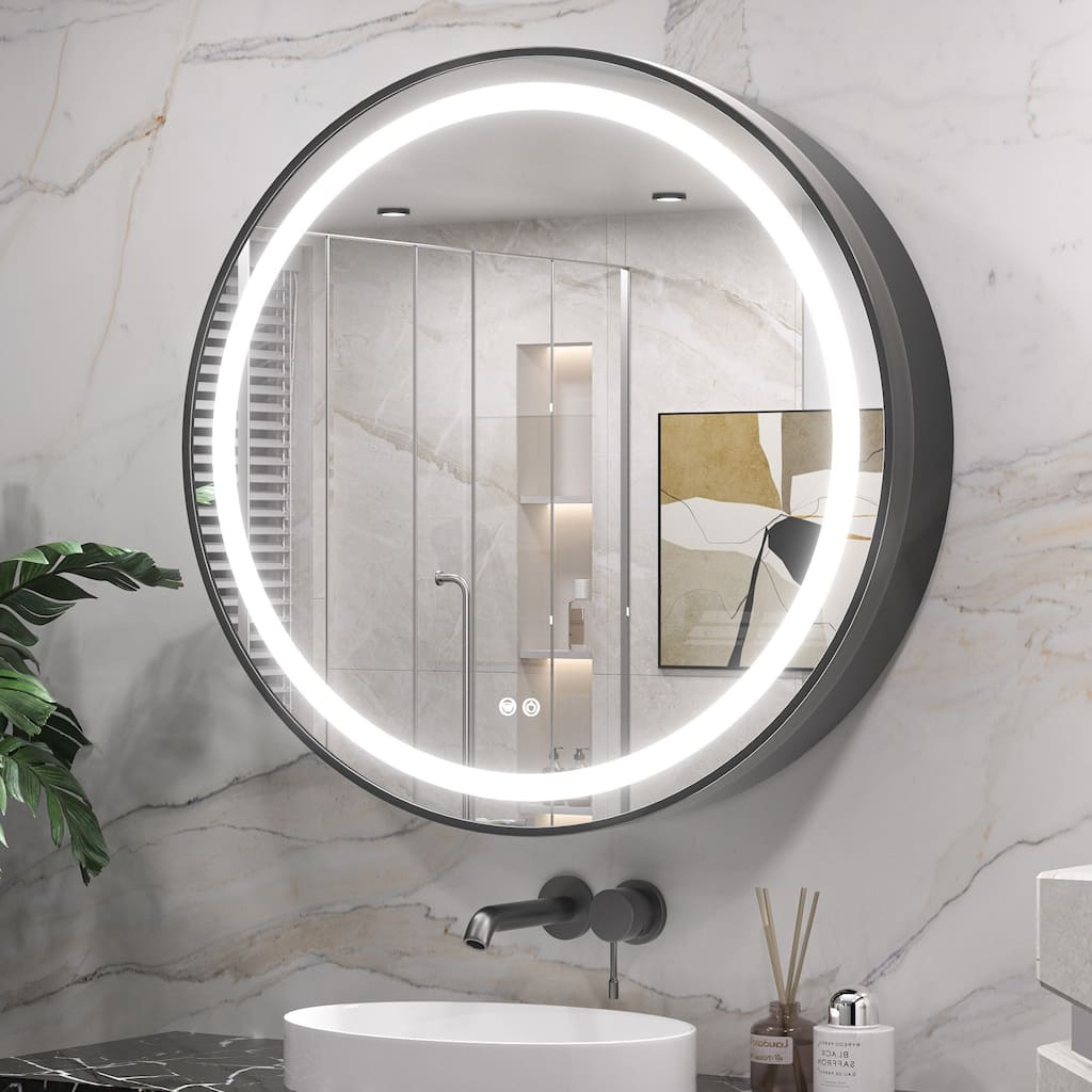 Keonjinn LED Metal Framed Round Medicine Cabinet with Mirror for Vanity, 3 Color Temperatures