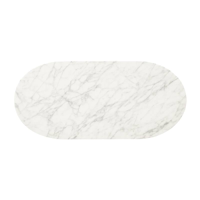 Oval Sofa Table with Faux Marble Top in White and Espresso