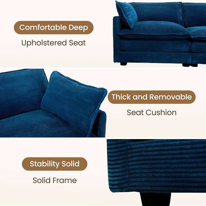 5-Seater Corduroy Sectional Sofa with a Removable Ottoman & Corner Seat, Soft & Comfortable - 4 Seats with 1 Ottoman