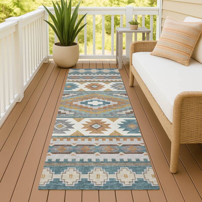 Machine Washable Indoor/ Outdoor Modern Ottawa Chantille Rug - Teal - 2'3" x 7'6"