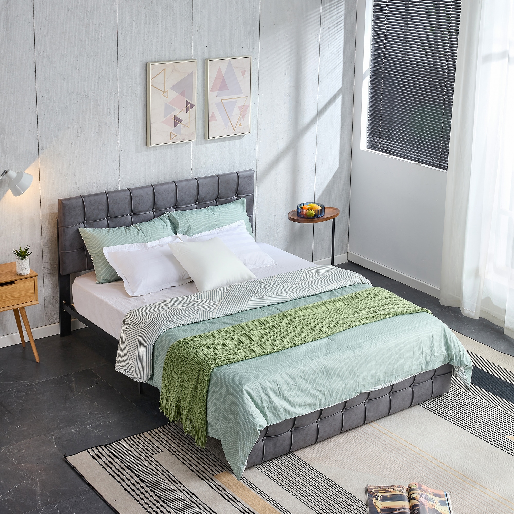 Elegant King Size Upholstered Platform Bed Frame Adjustable