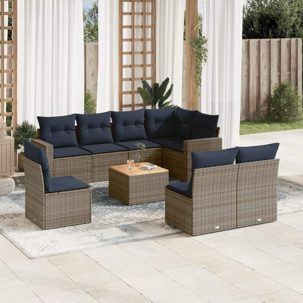 vidaXL Patio Sofa Set with Cushions Outdoor Furniture 9 Piece Poly Rattan - 25.8x 24.4x 27.2