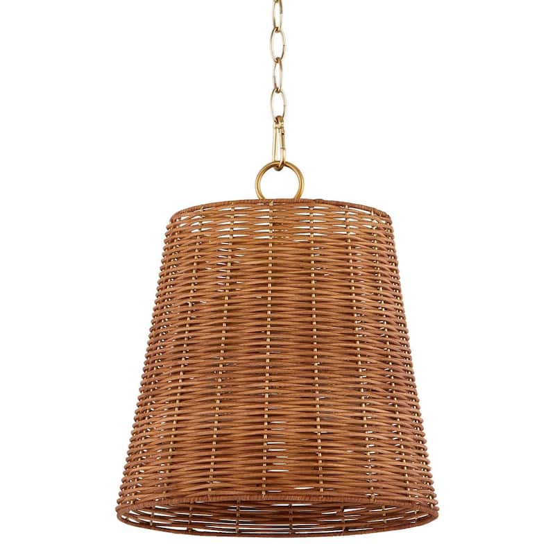 Quorum International 8893-13 Wicker 3 Light 13" Wide Wood Pendant - Aged Brass