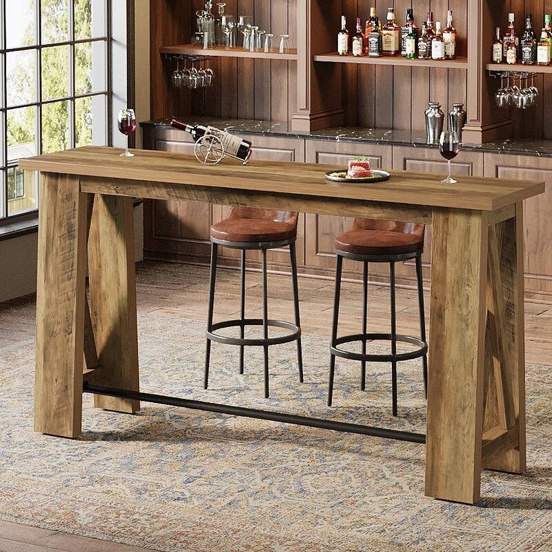 63" Bar Table, Counter Height Pub Table, Rectangular High Top Kitchen Dining Tables for Dining Room, Living Room, Bistro