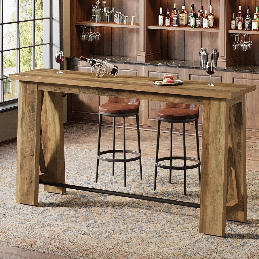 Bar Table, Counter Height Pub Table, 63" Rectangular High Top Kitchen Dining Tables for Dining Room, Living Room, Bistro