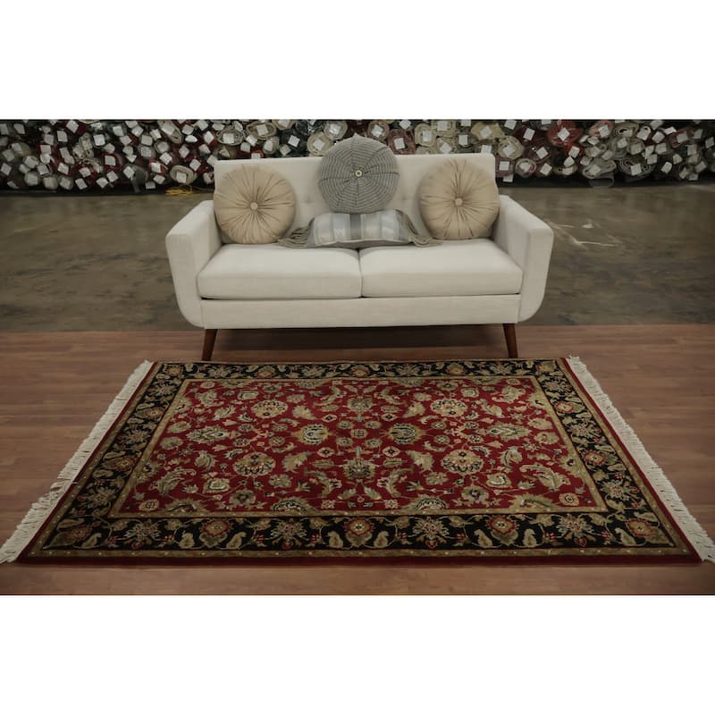 Hand Knotted Oriental 100% Wool Carpet Traditional Floral Red Agra Area Rug - 6' 5'' X 4' 2''
