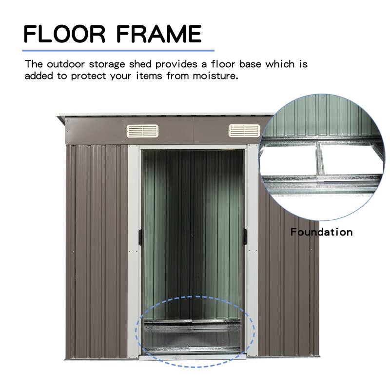 Waterproof Garden Shed Tool Shed with Double Hinged Lockable Doors, Rustproof Storage Shed Punched Vents