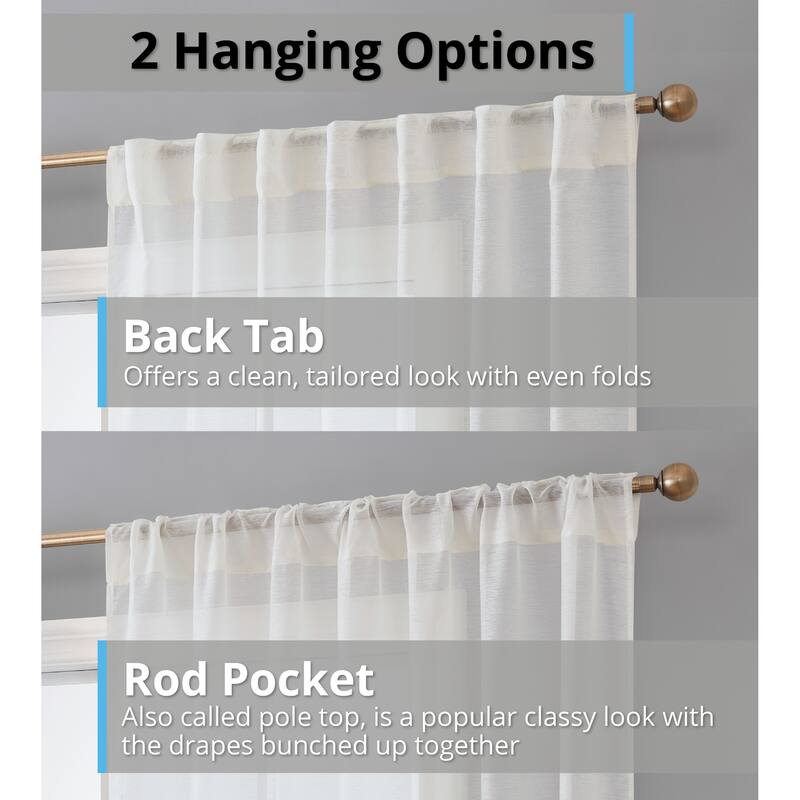 HLC.me Lauren Semi Sheer Rod Pocket & Back Tab Window Curtains Panels, Set of 2