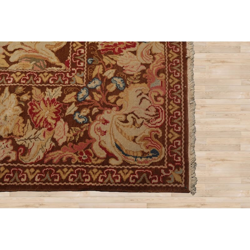 Hand Knotted Turkish Oushak Brown Wool & Silk Arts & Crafts Area Rug - 9' 1'' x 12' 10''