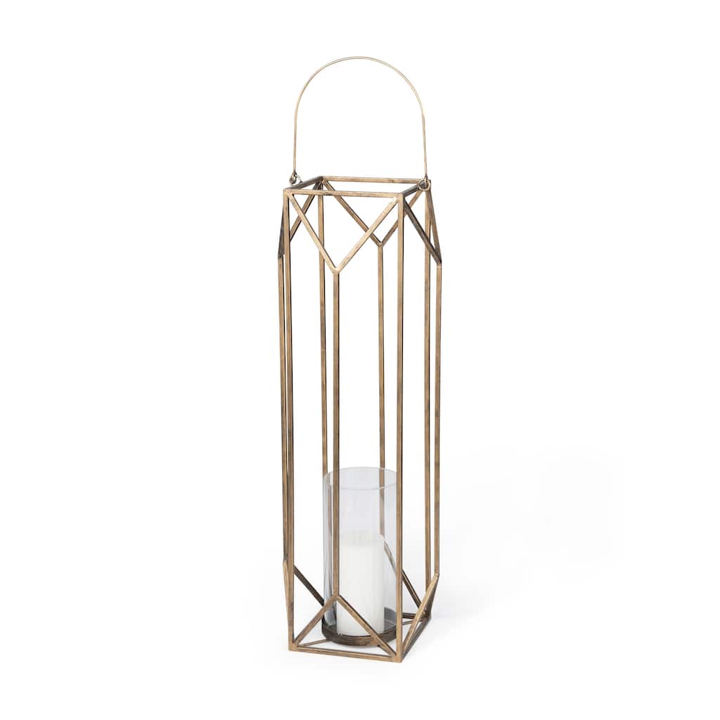 Ivy Large Gold Metal Geometric Cage w/Hanger Candle Holder Lantern