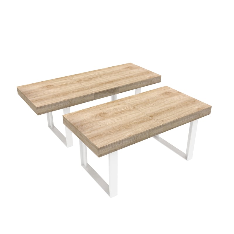 Dining Table Extended of up to 78.7'', Multi-Functional Rectangular Desk, Large Wooden Kitchen Expanding Table - White+Oak