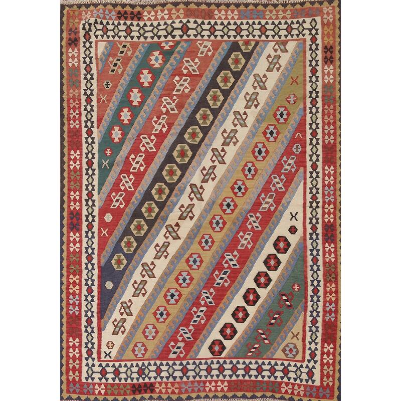 Vegetable Dye Flatweave Kilim Qashqai Persian Antique Area Rug - 5'1"x 7'0"