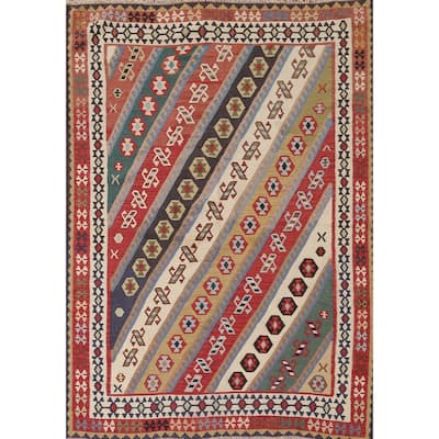 Vegetable Dye Flatweave Kilim Qashqai Persian Antique Area Rug - 5'1"x 7'0"