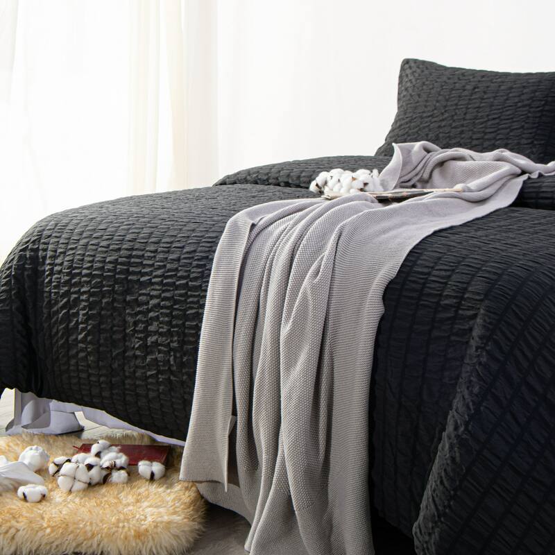 Textured Duvet Cover Set with Hidden Zipper Closure and Corner Ties