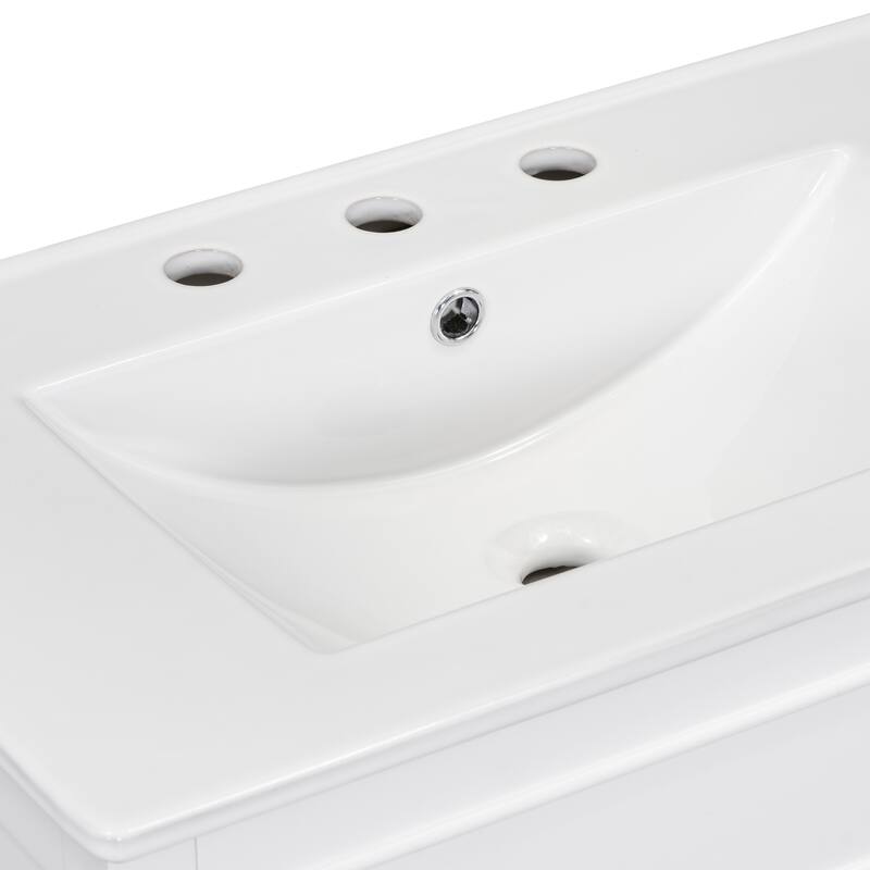 30" Freestanding Bathroom Vanity with Ceramic Sink Top, Single Door Cabinet, 2 Drawers and Round Metal Knobs