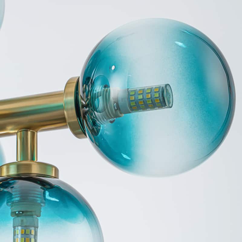 16-Light Modern Linear Cluster Gradient Blue Glass Globe Bubble Chandelier - 36.2 in. W x 11 in. H