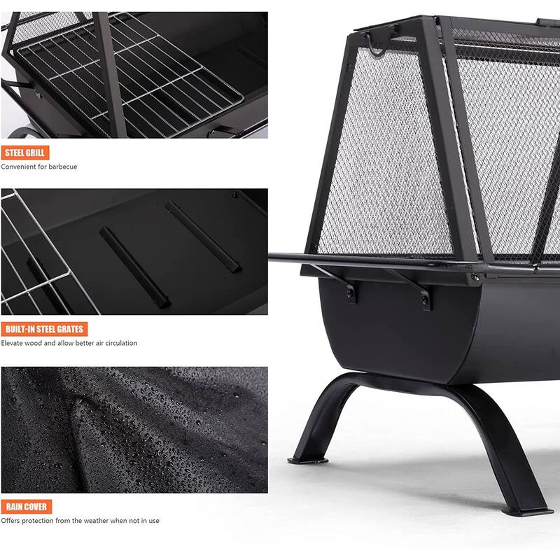 42 inches Outdoor Fire Pit with Spark Screen and Log Poker