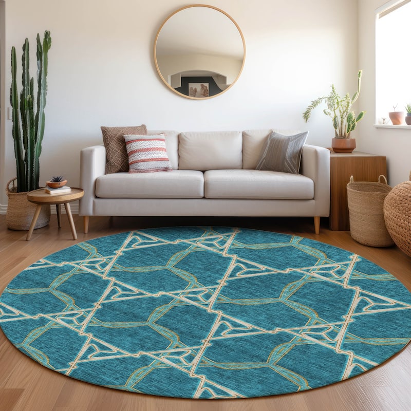 Premium Washable Super Soft Modern Tangle Mayfield Rug - Teal - 8' x 8'