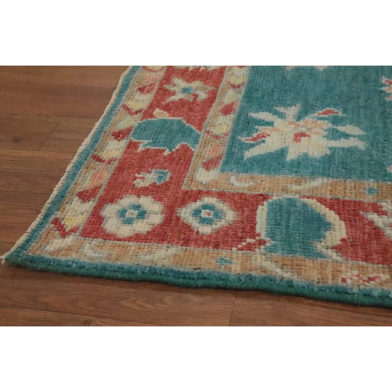 Hand Knotted Oriental 100% Wool Carpet Transitional All-Over Green Oushak Area Rug - 5' 5'' X 3' 2''