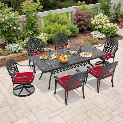 7-Piece Outdoor Dining Set with 1 Table and 6 Chairs, All-Weather Aluminum Outdoor Patio Sets