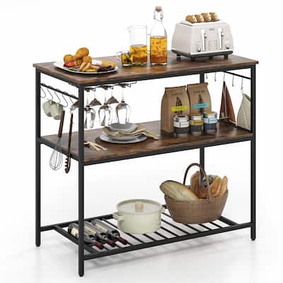 Gymax Kitchen Island 3-Tier Prep Table with Wine Glass Holders Large