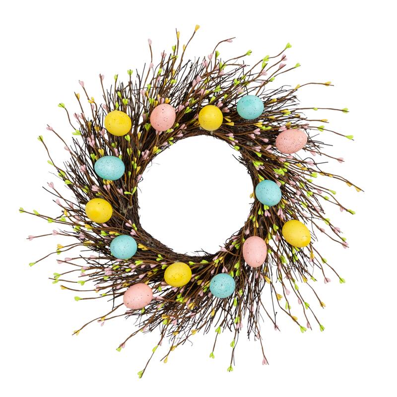 20-in Artificial Pastel Easter Egg Twig Wreath