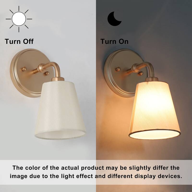 Fabrey Mid-century Modern Glam 1-light Fabric Shade Armed Wall Sconce Bathroom Vanity Light