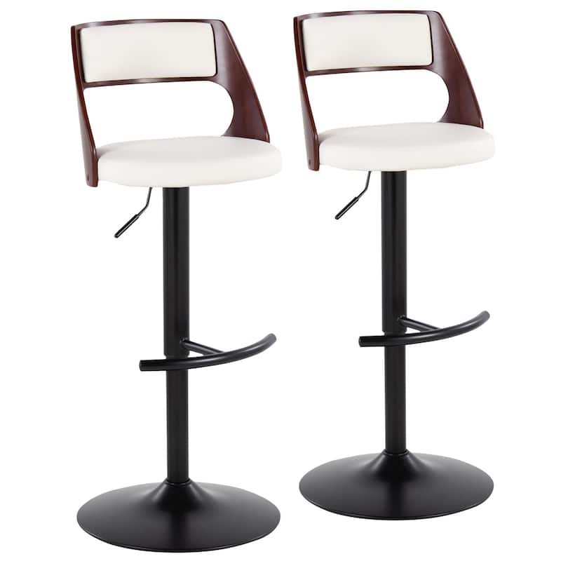 Carson Carrington Alingsas Adjustable Bar Stool - Set of 2 - White PU/Mahogany Wood/Black Metal