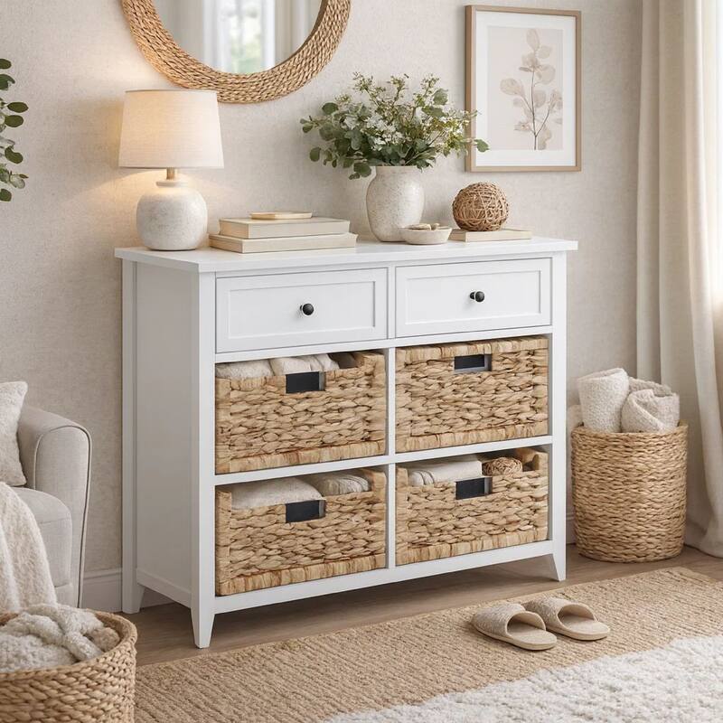 Flavius Console Table With 6 Drawers, White