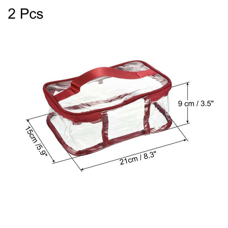 2Pcs 8.3"x5.9"x3.5" Clear PVC Toiletry Makeup Bag with Zipper Handle