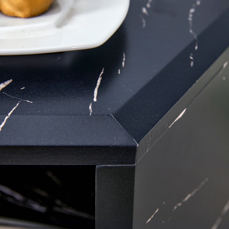 Roomfitters Set of 2 Hexagonal MDF Coffee Tables with Black Pattern Finish, Modern Storage Design for Living Room