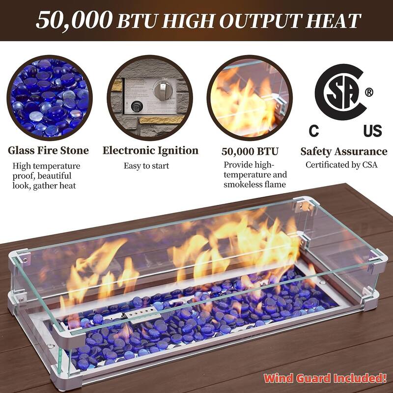 43" Propane Fire Pit Table, 50,000 BTU Faux Stone Fire Pit for Gatherings, CSA Certified Fire Table