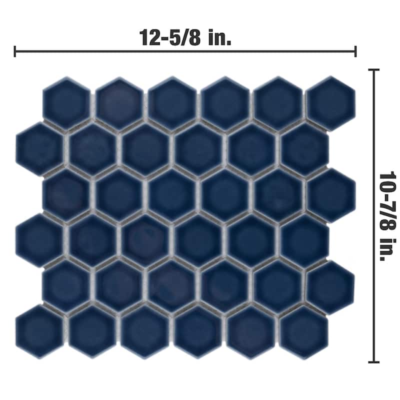 Merola Tile Hudson Due 2" Hex Denim Blue 10-7/8" x 12-5/8" Porcelain Mosaic Floor and Wall Tile