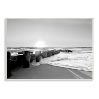 Stupell Beach Tide Sea Foam Landscape Black White Photography Wood Wall ...