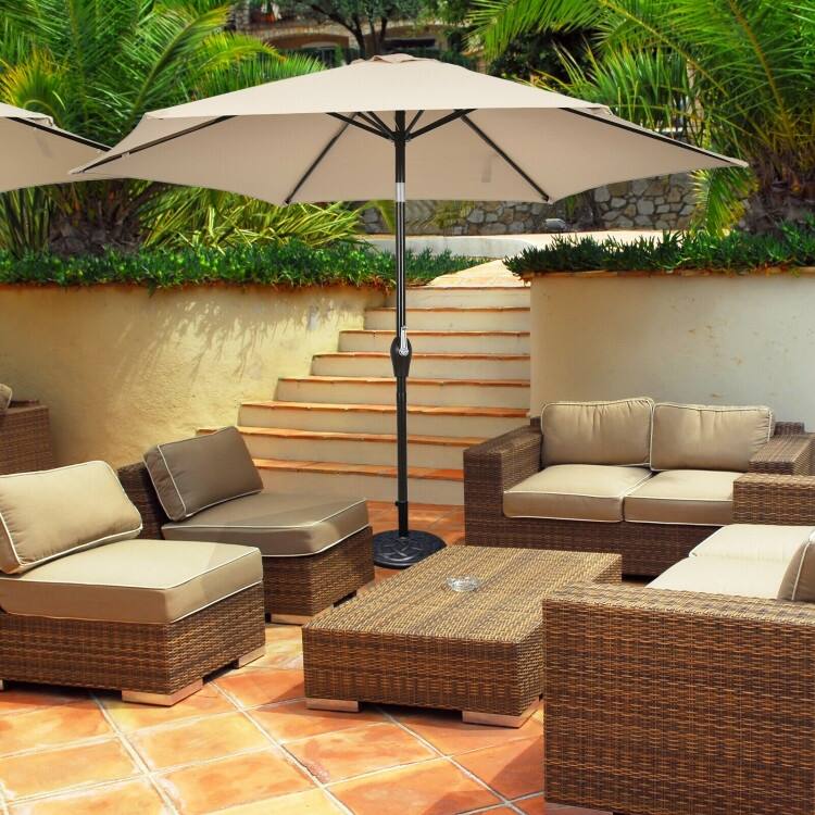 9-Foot Outdoor Market Patio Table Umbrella with Push-Button Tilt and Crank Lift for Sun Shade